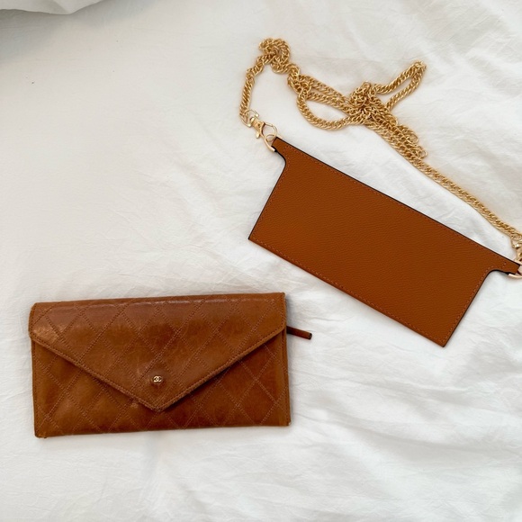 CHANEL Brown Leather Matelasse Long Wallet on Chain Envelope Gold CC - Picture 3 of 14
